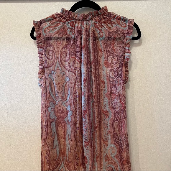 Zimmerman 100% silk floral tank with ruffled detail on neck and sleeve size 2 - Picture 2 of 4